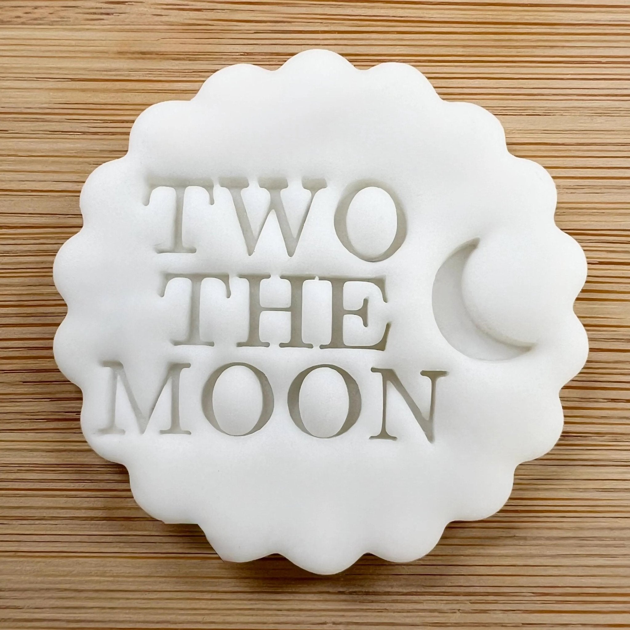 Two The Moon Cookie Stamp, Second Birthday Space Fondant Embosser Stencil, M&S All Butter Biscuit Favour Stamp - Embosser Boutique