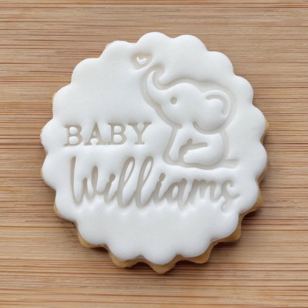 Custom Baby Name With Elephant Cookie Stamp, Personalised Fondant Embosser Stencil, M&S All Butter Biscuit Favour Stamp - Embosser Boutique