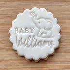 Custom Baby Name With Elephant Cookie Stamp, Personalised Fondant Embosser Stencil, M&S All Butter Biscuit Favour Stamp - Embosser Boutique
