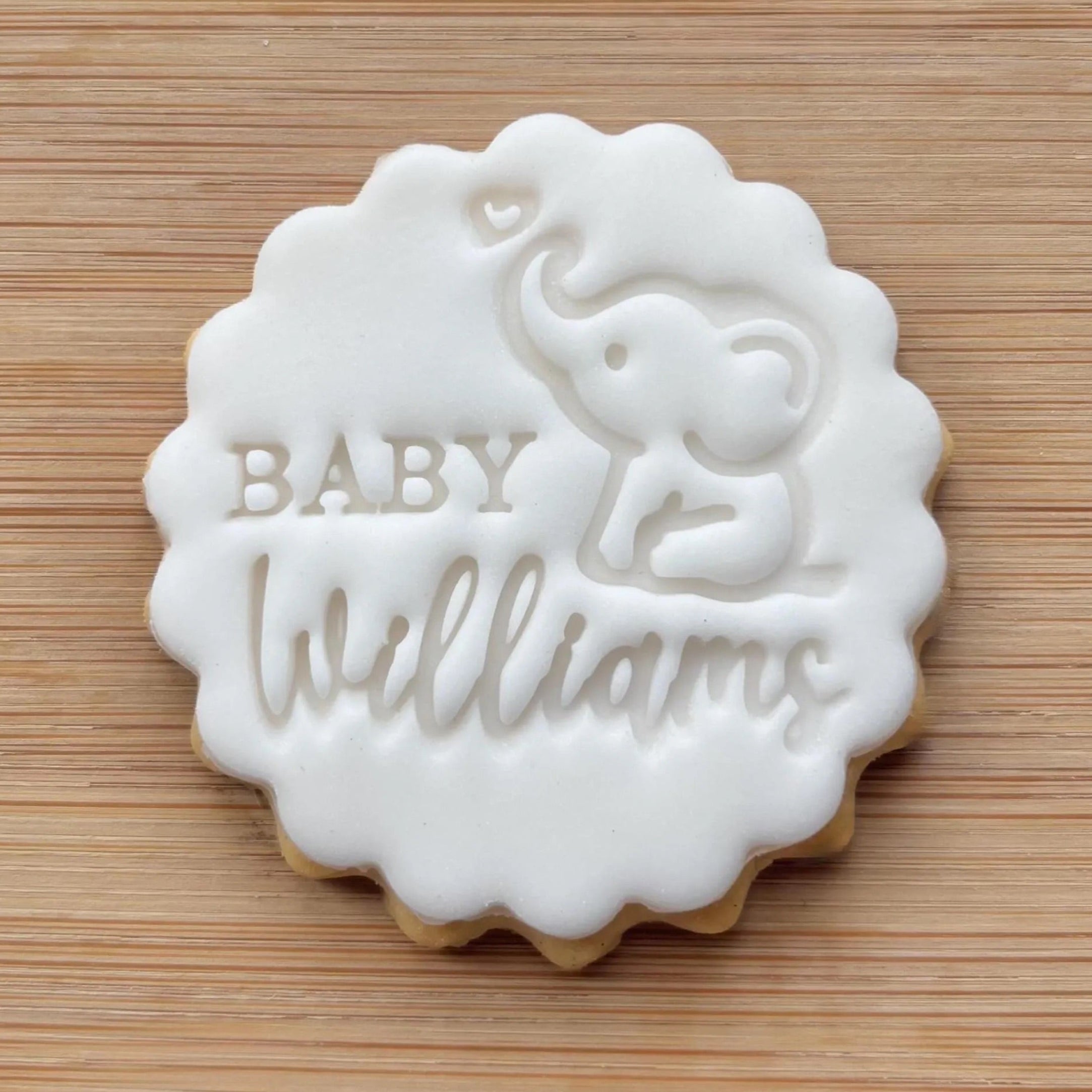 Custom Baby Name With Elephant Cookie Stamp, Personalised Fondant Embosser Stencil, M&S All Butter Biscuit Favour Stamp - Embosser Boutique