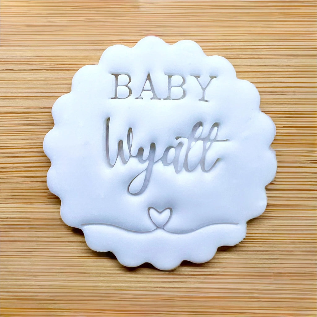 Custom Baby Name With Heart Cookie Stamp, Personalised Fondant Embosser Stencil, M&S All Butter Biscuit Favour Stamp - Embosser Boutique