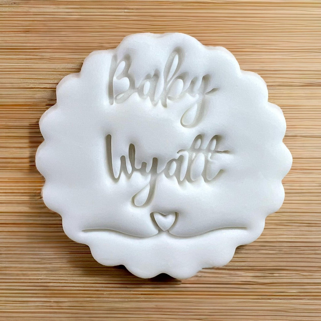 Custom Baby Name With Heart Cookie Stamp, Personalised Fondant Embosser Stencil, M&S All Butter Biscuit Favour Stamp - Embosser Boutique