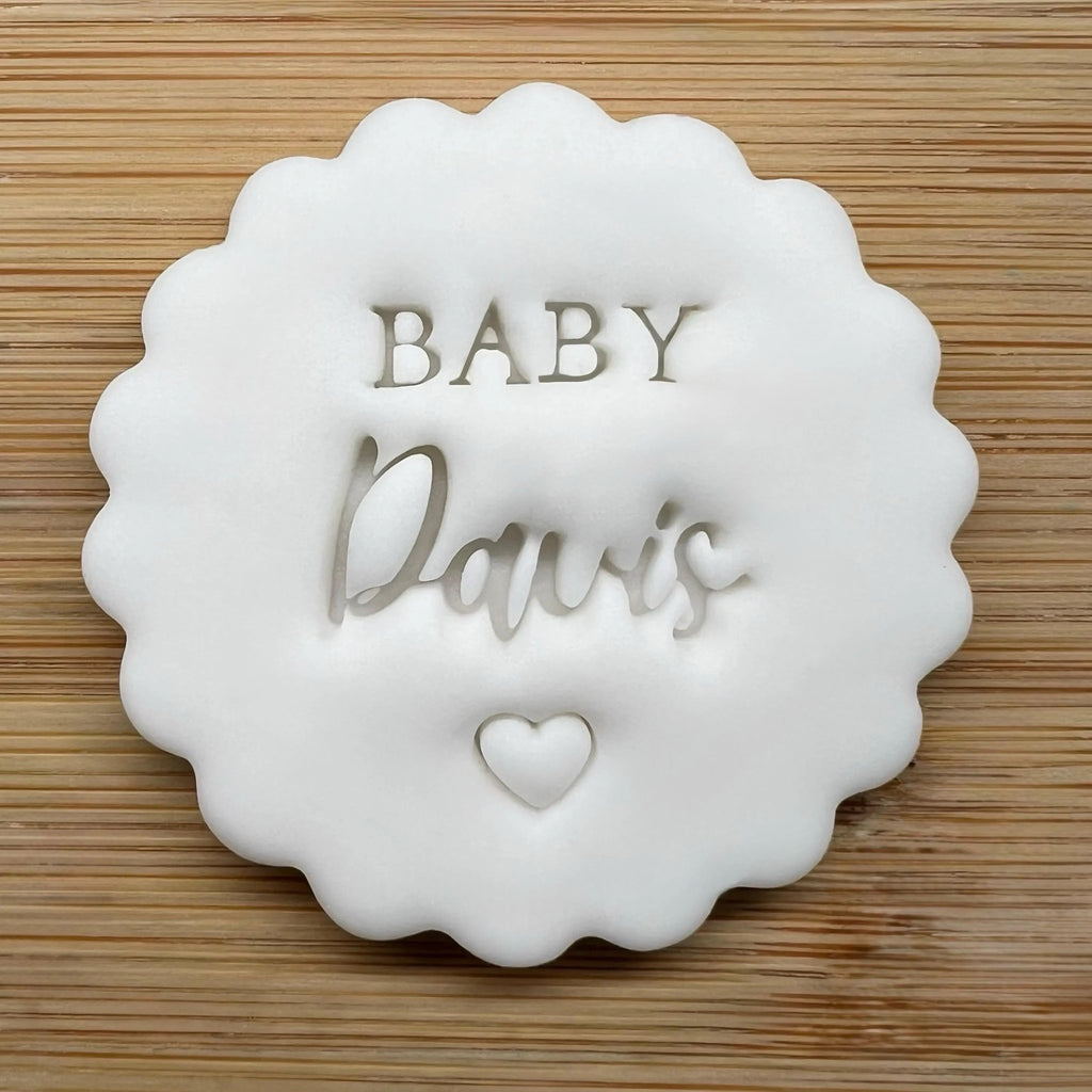 Custom Baby Name With Heart Cookie Stamp, Personalised Fondant Embosser Stencil, M&S All Butter Biscuit Favour Stamp - Embosser Boutique