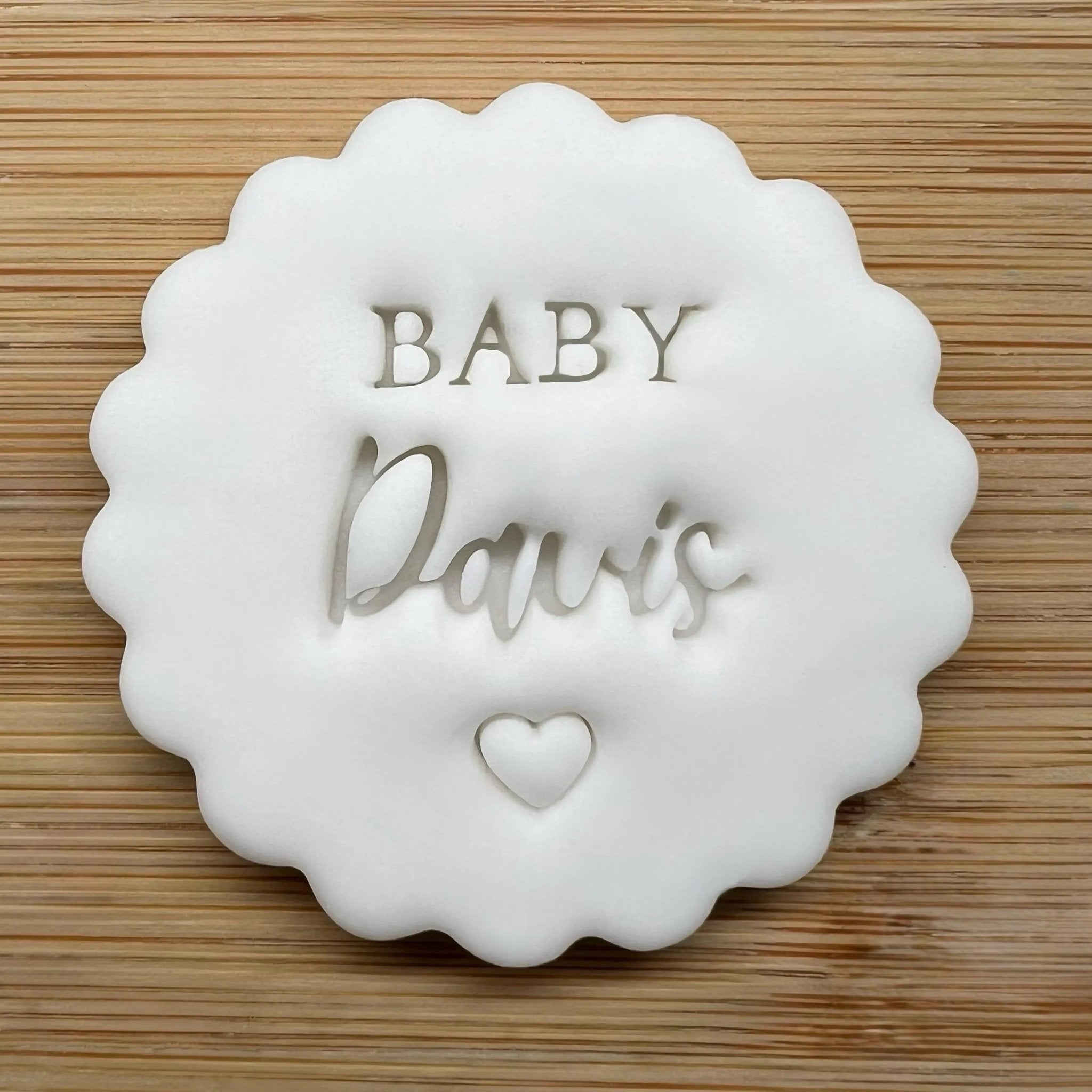 Custom Baby Name With Heart Cookie Stamp, Personalised Fondant Embosser Stencil, M&S All Butter Biscuit Favour Stamp - Embosser Boutique