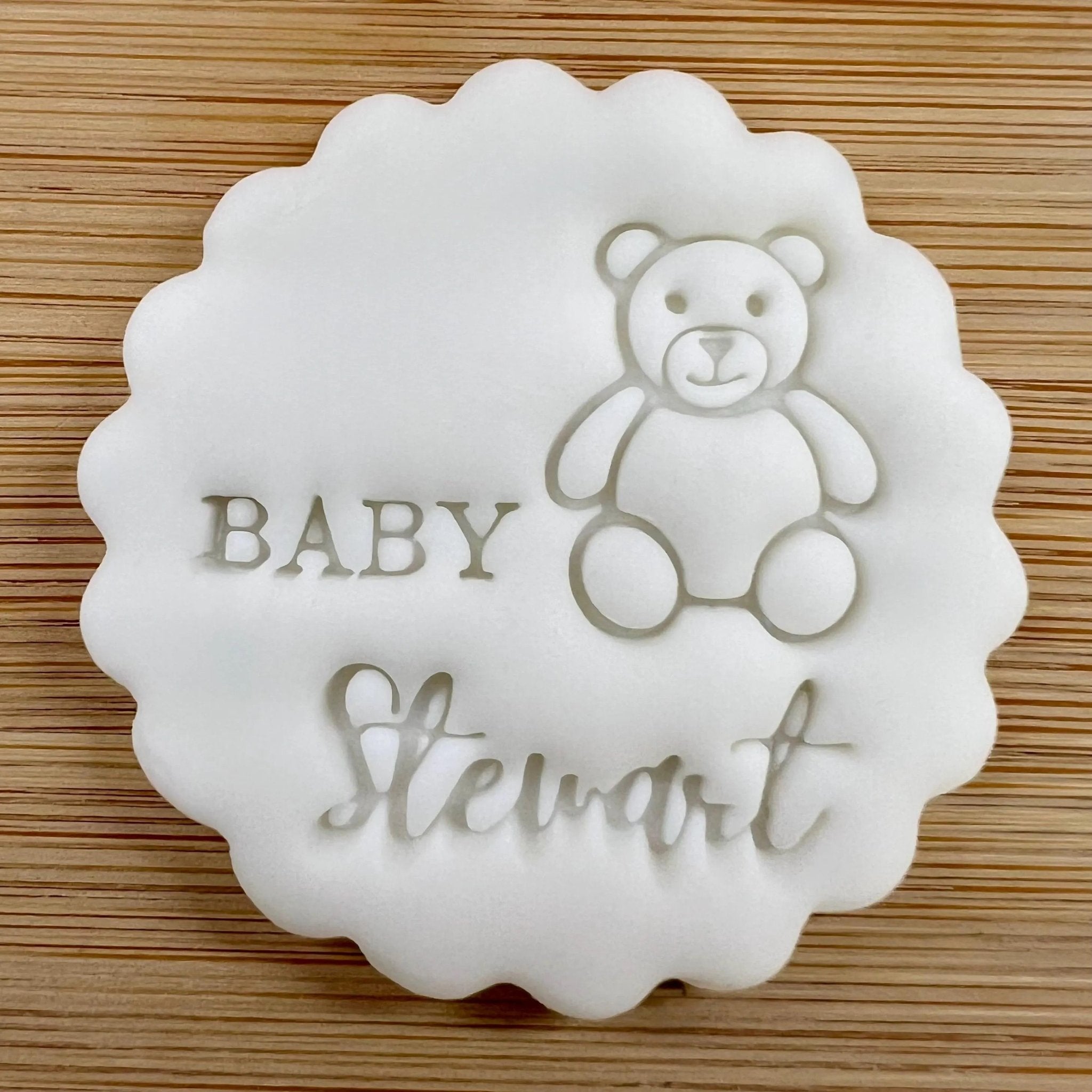 Custom Baby Name With Bear Cookie Stamp, Personalised Fondant Embosser Stencil, M&S All Butter Biscuit Favour Stamp - Embosser Boutique