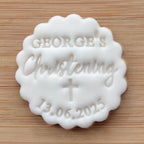 Custom Name and Date Christening Cookie Stamp With Cross, Personalised Baptism Fondant Embosser Stencil, M&S All Butter Biscuit Favour Stamp - Embosser Boutique
