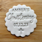 Custom Name and Date Christening Cookie Stamp With Cross, Personalised Baptism Fondant Embosser Stencil, M&S All Butter Biscuit Favour Stamp - Embosser Boutique