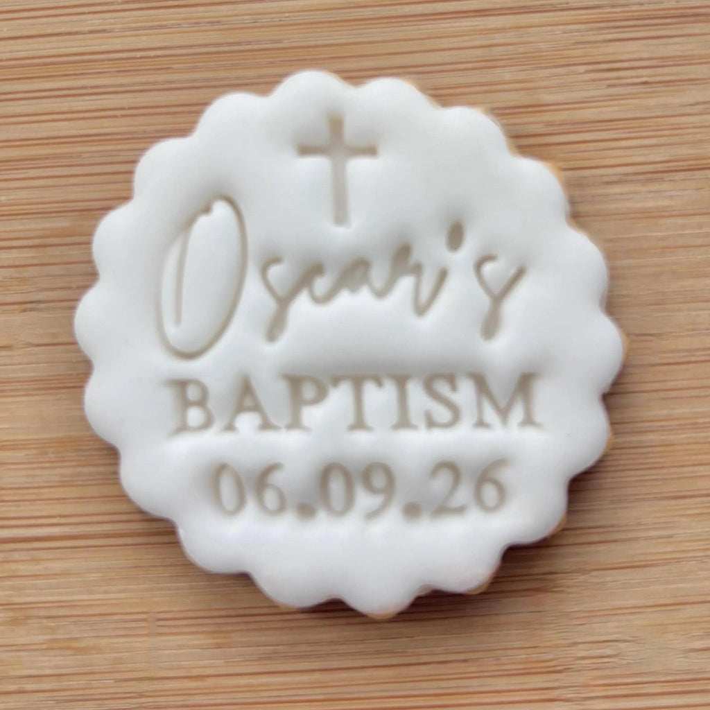 Custom Name and Date Baptism Cookie Stamp With Cross, Personalised Christening Fondant Embosser Stencil, M&S All Butter Biscuit Favour Stamp - Embosser Boutique
