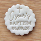 Custom Name and Date Baptism Cookie Stamp With Cross, Personalised Christening Fondant Embosser Stencil, M&S All Butter Biscuit Favour Stamp - Embosser Boutique