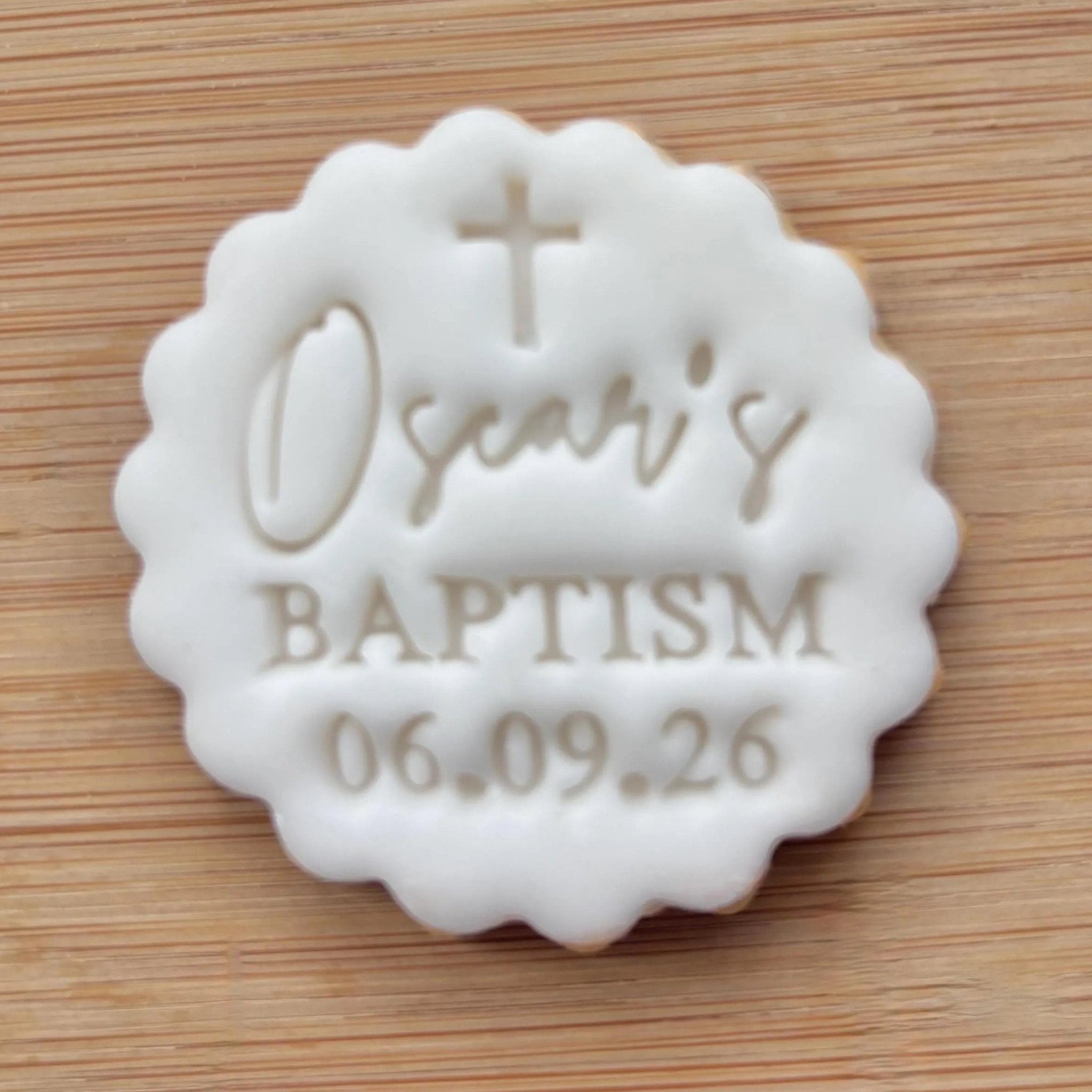 Custom Name and Date Baptism Cookie Stamp With Cross, Personalised Christening Fondant Embosser Stencil, M&S All Butter Biscuit Favour Stamp - Embosser Boutique