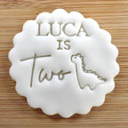 Custom Name Age With Dinosaur Cookie Stamp, Personalised Birthday Fondant Embosser Stencil, M&S All Butter Biscuit Favour Stamp - Embosser Boutique