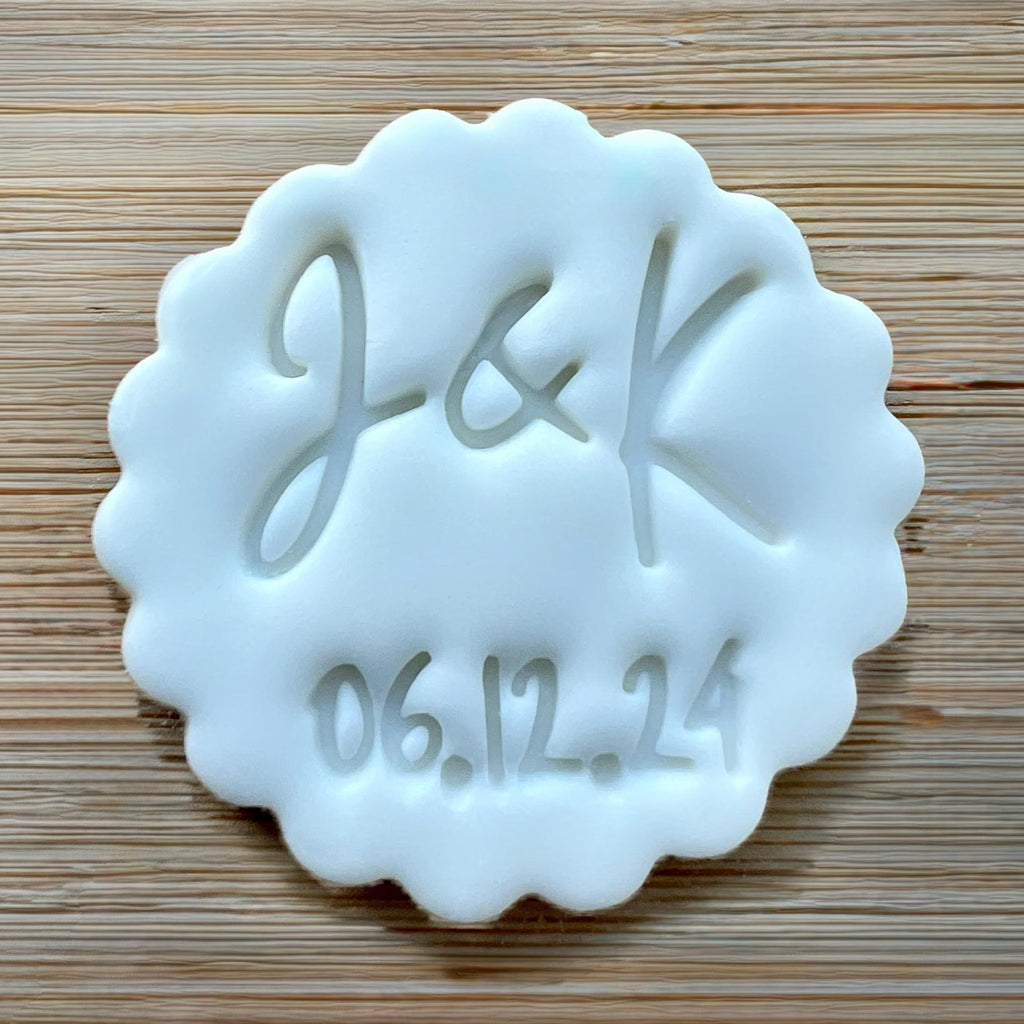 Custom Wedding Initials and Date Cookie Stamp, Personalised Fondant Embosser Stencil, M&S All Butter Biscuit Favour Stamp - Embosser Boutique