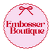 Logo of Embosser Boutique with a pink circle and red text on a white background