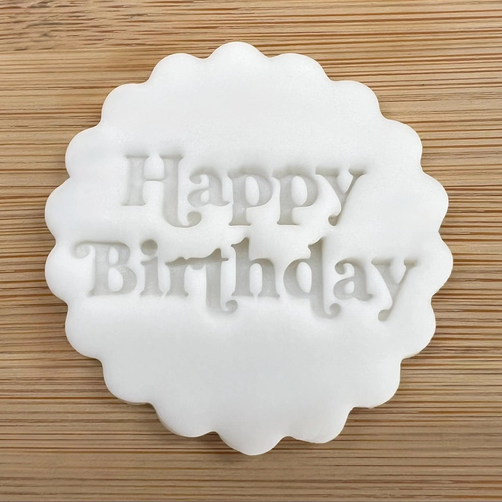 Happy Birthday Cookie Stamp, Birthday Fondant Embosser Stencil, M&S All Butter Biscuit Favour Stamp - Embosser Boutique