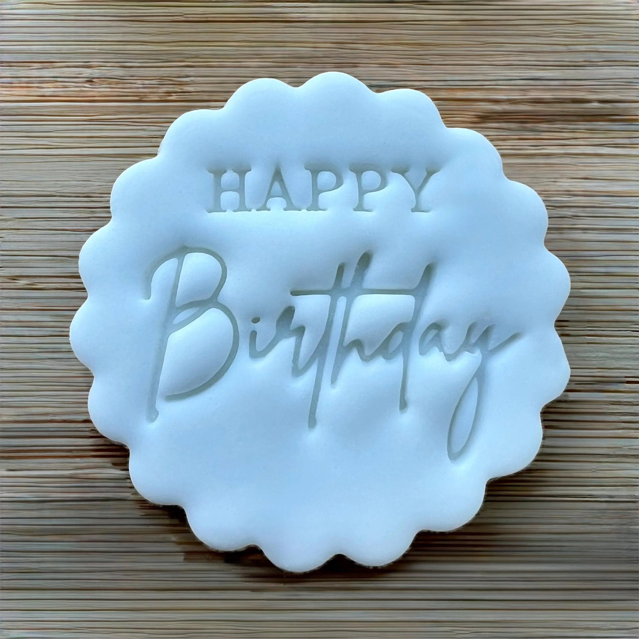 Happy Birthday Cookie Stamp, Birthday Fondant Embosser Stencil, M&S All Butter Biscuit Favour Stamp - Embosser Boutique