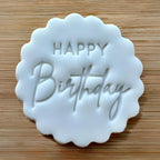 Happy Birthday Cookie Stamp, Birthday Fondant Embosser Stencil, M&S All Butter Biscuit Favour Stamp - Embosser Boutique