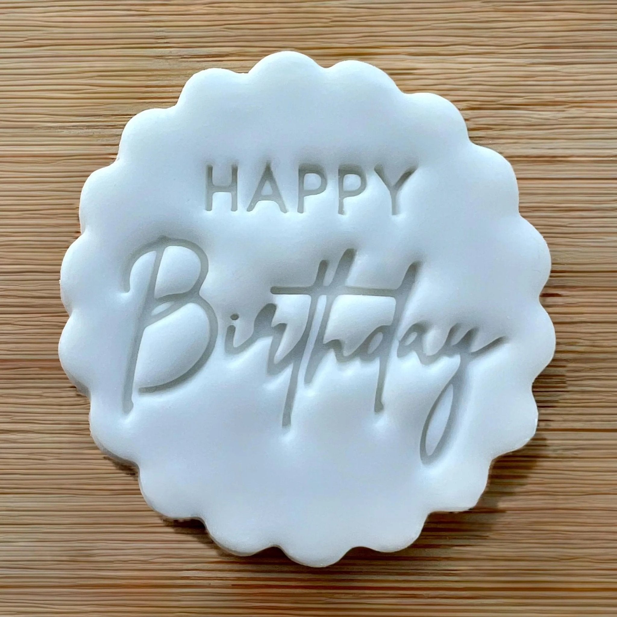 Happy Birthday Cookie Stamp, Birthday Fondant Embosser Stencil, M&S All Butter Biscuit Favour Stamp - Embosser Boutique