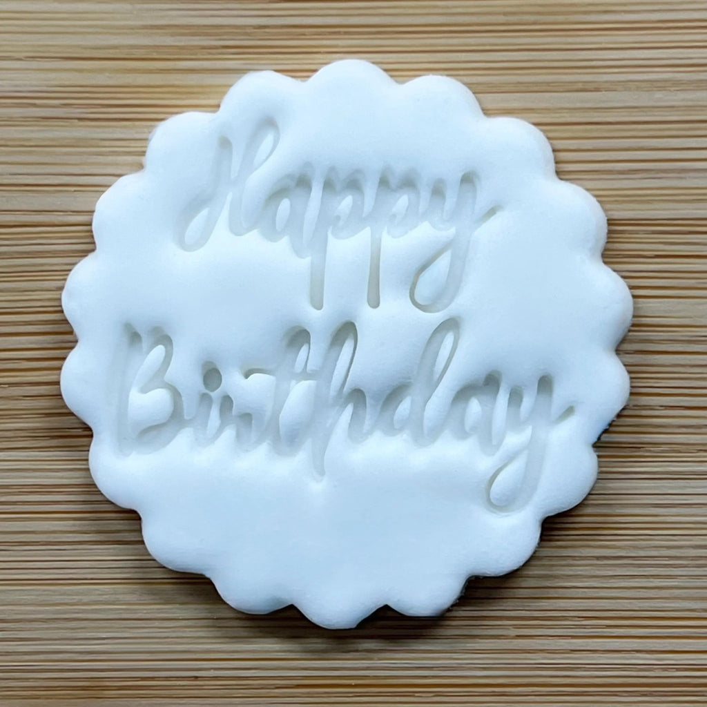 Happy Birthday Cookie Stamp, Birthday Fondant Embosser Stencil, M&S All Butter Biscuit Favour Stamp - Embosser Boutique