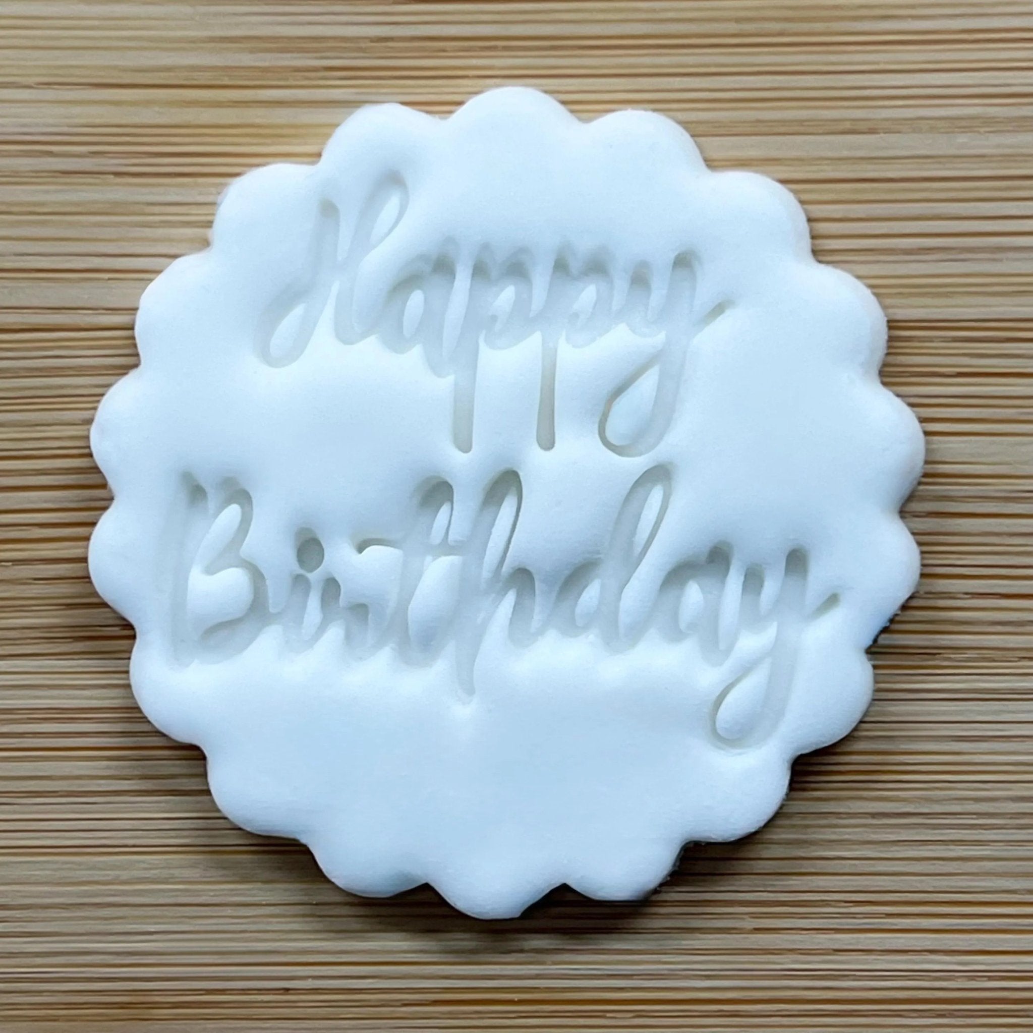 Happy Birthday Cookie Stamp, Birthday Fondant Embosser Stencil, M&S All Butter Biscuit Favour Stamp - Embosser Boutique