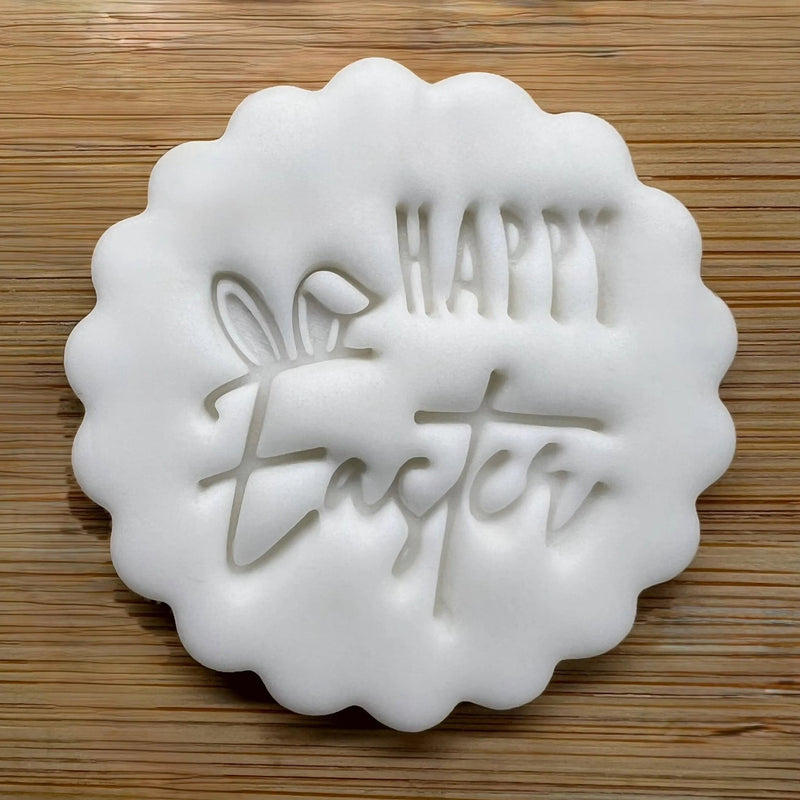 Happy Easter With Bunny Ears Cookie Stamp, Fondant Embosser Stencil, M&S All Butter Biscuit Favour Stamp - Embosser Boutique