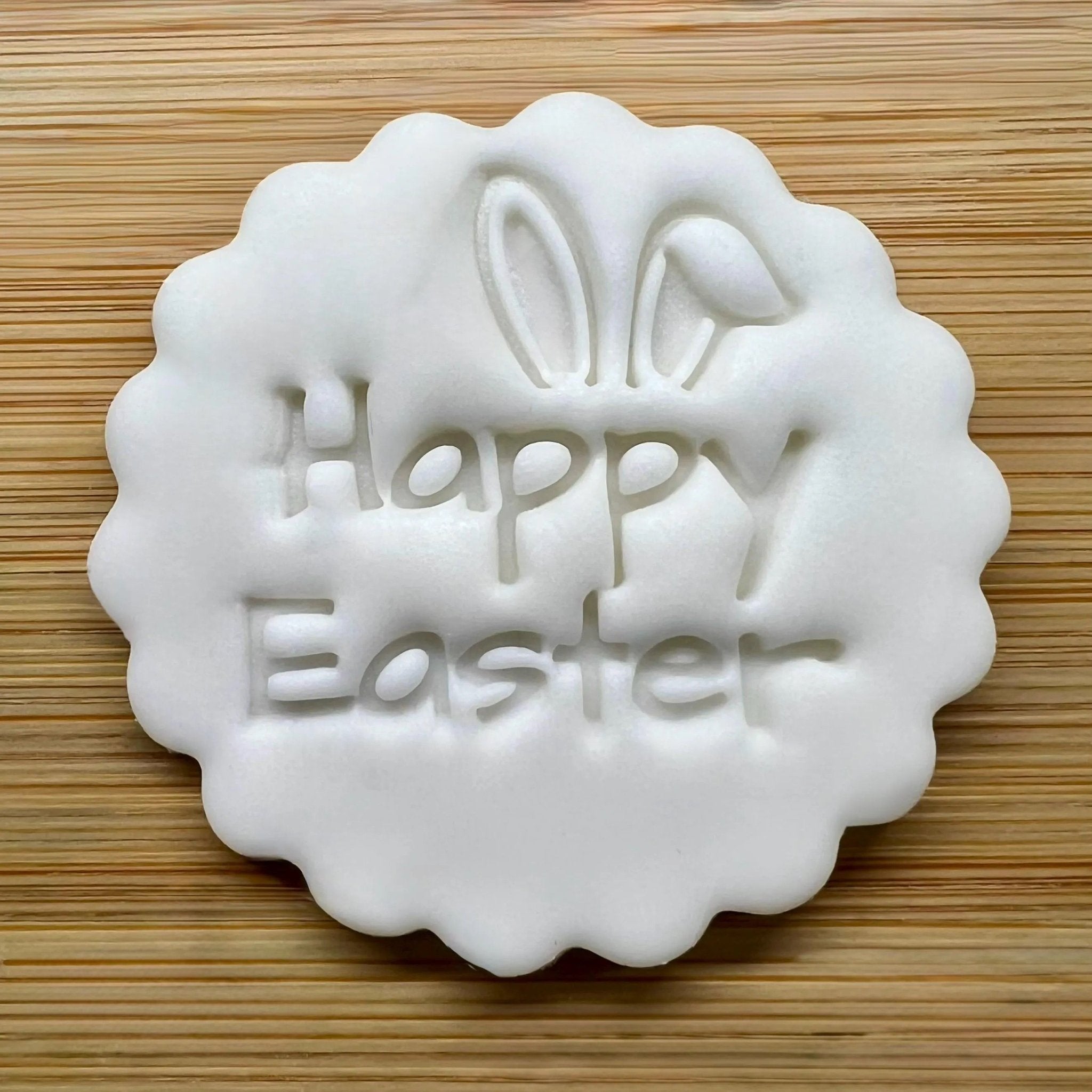 Happy Easter With Bunny Ears Cookie Stamp, Fondant Embosser Stencil, M&S All Butter Biscuit Favour Stamp - Embosser Boutique
