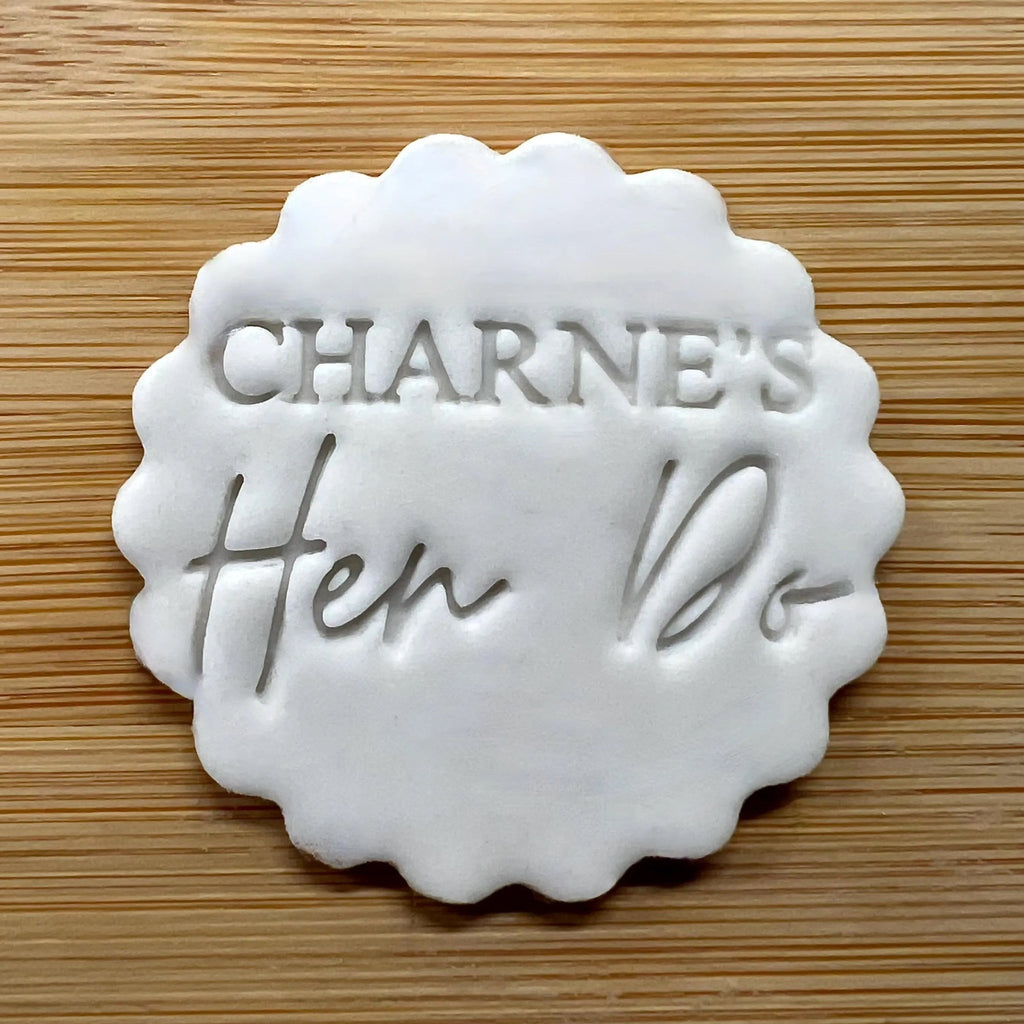 Custom Name Hen Do Cookie Stamp, Personalised Fondant Embosser Stencil, M&S All Butter Biscuit Favour Stamp - Embosser Boutique