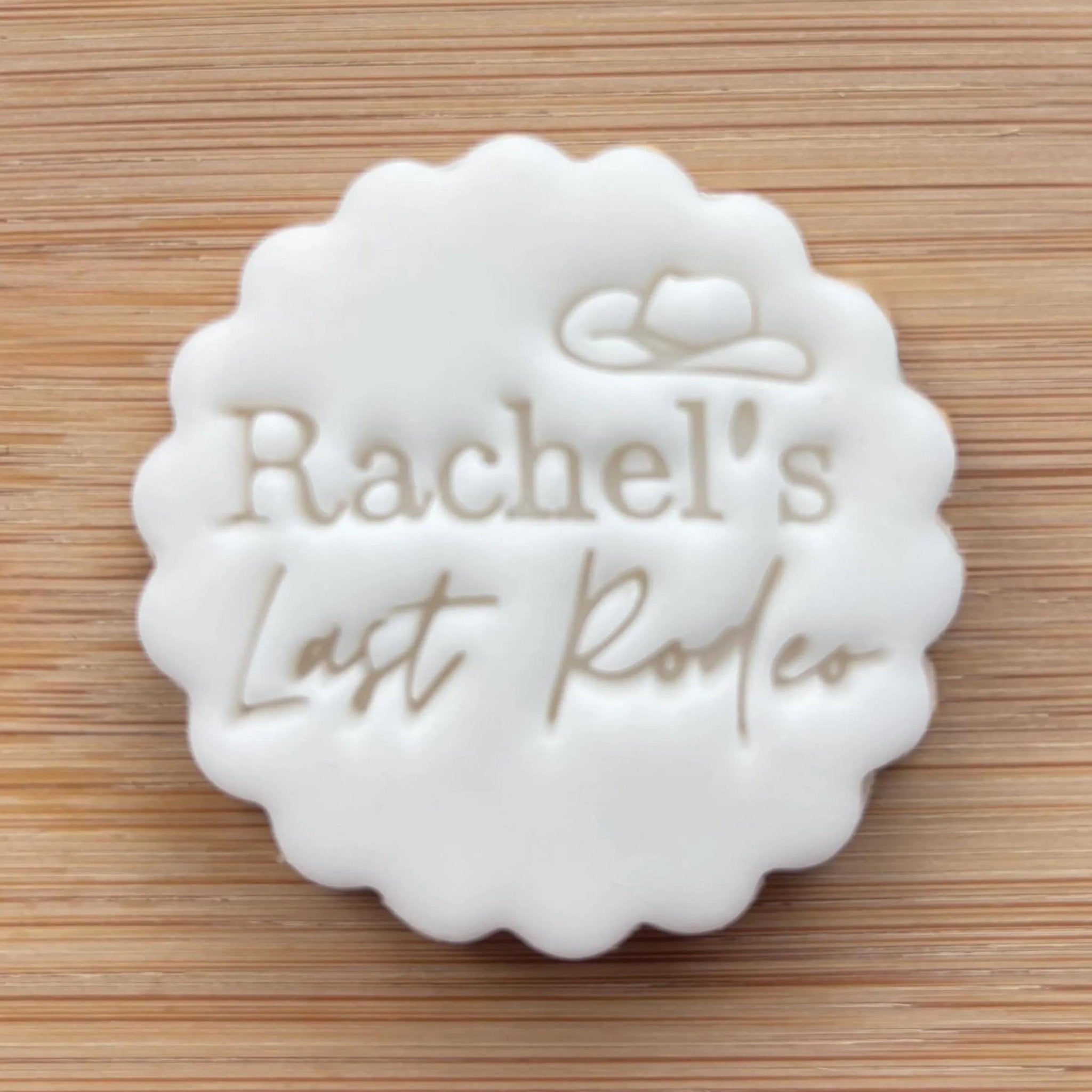 Custom Last Rodeo Name With Hat Cookie Stamp, Personalised Fondant Embosser Stencil, M&S All Butter Biscuit Favour Stamp - Embosser Boutique