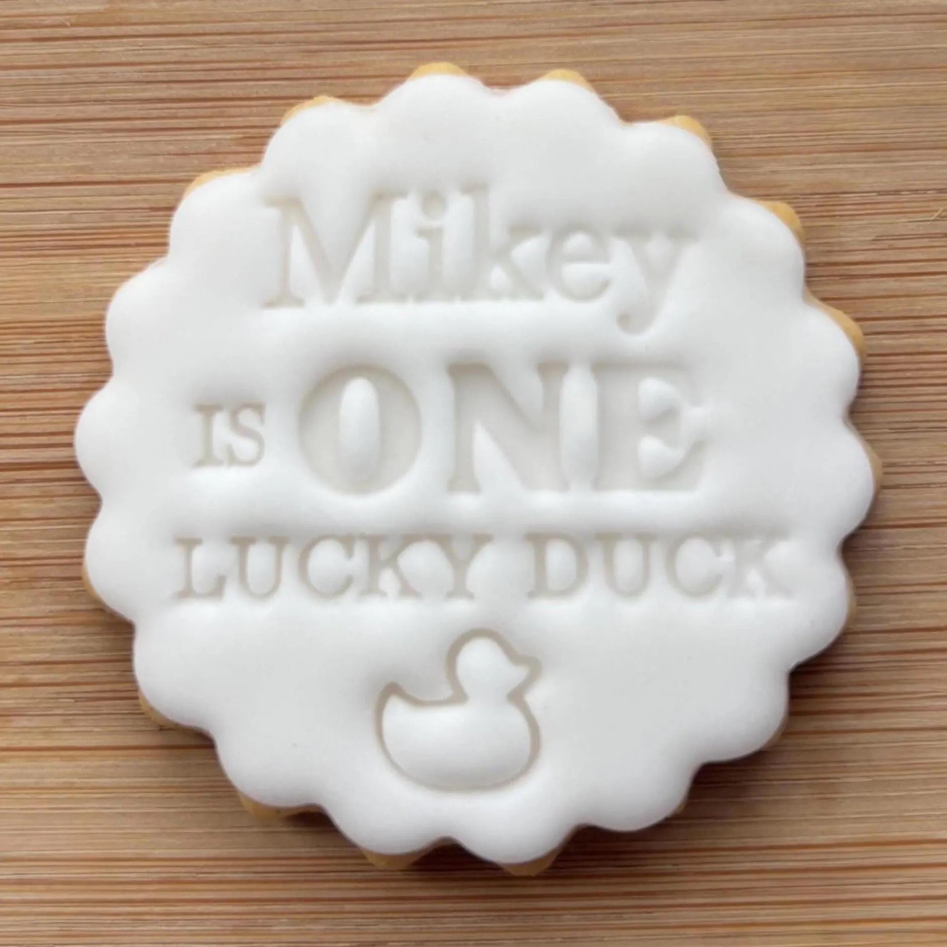 Custom Name One Lucky Duck Cookie Stamp, Personalised First Birthday Fondant Embosser Stencil, M&S All Butter Biscuit Favour Stamp - Embosser Boutique