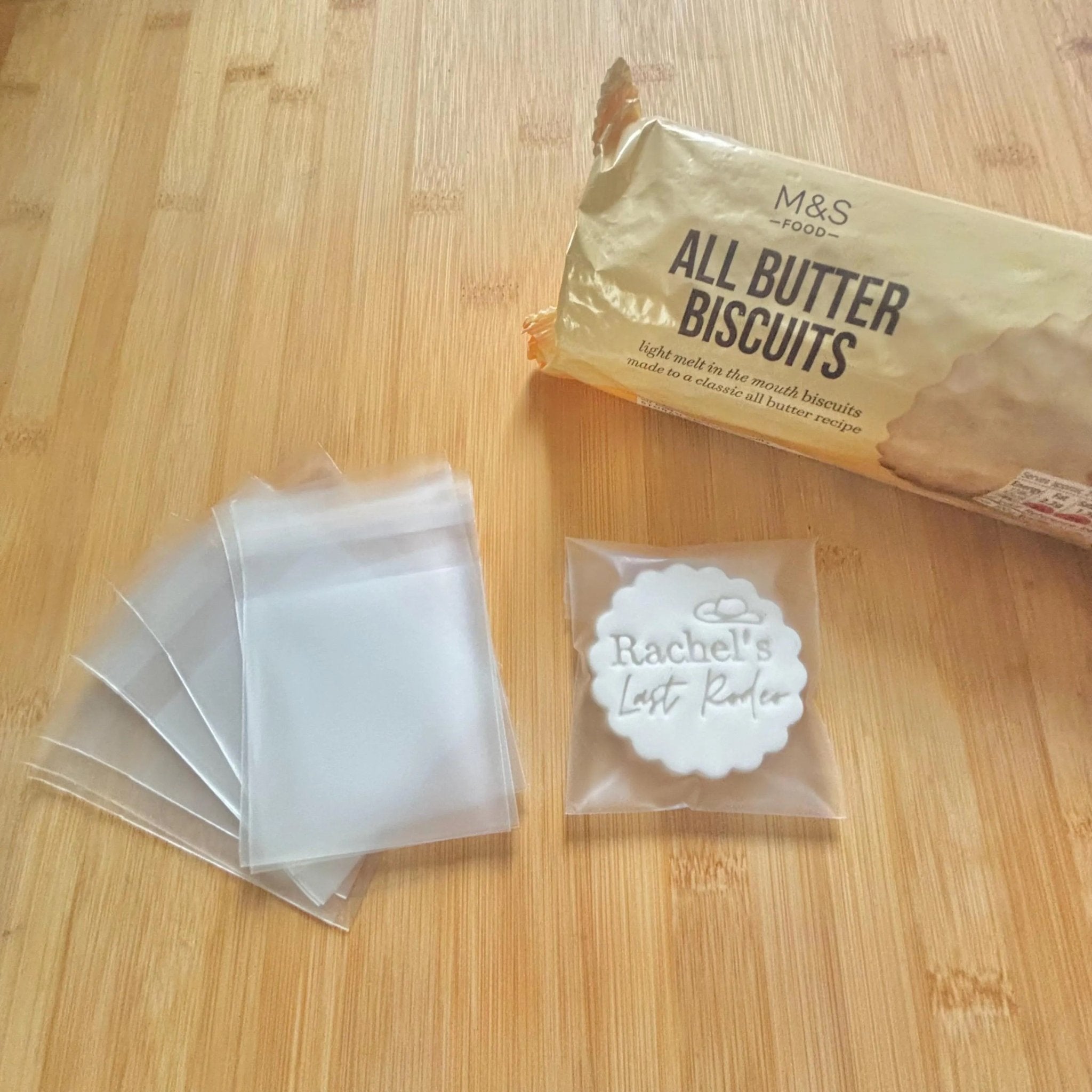 Biscuit Favour Bags For M&S All Butter Biscuits, CLEAR Matte Design, Self Sealing - Embosser Boutique