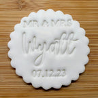 Custom Wedding Mr & Mrs Surname With Date Cookie Stamp, Personalised Fondant Embosser Stencil, M&S All Butter Biscuit Favour Stamp - Embosser Boutique