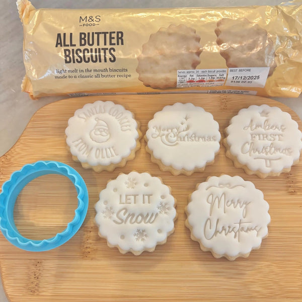 Custom Christmas Cookie Stamp, Personalised Festive Fondant Embosser Stencil, M&S All Butter Biscuit Favour Stamp - Embosser Boutique