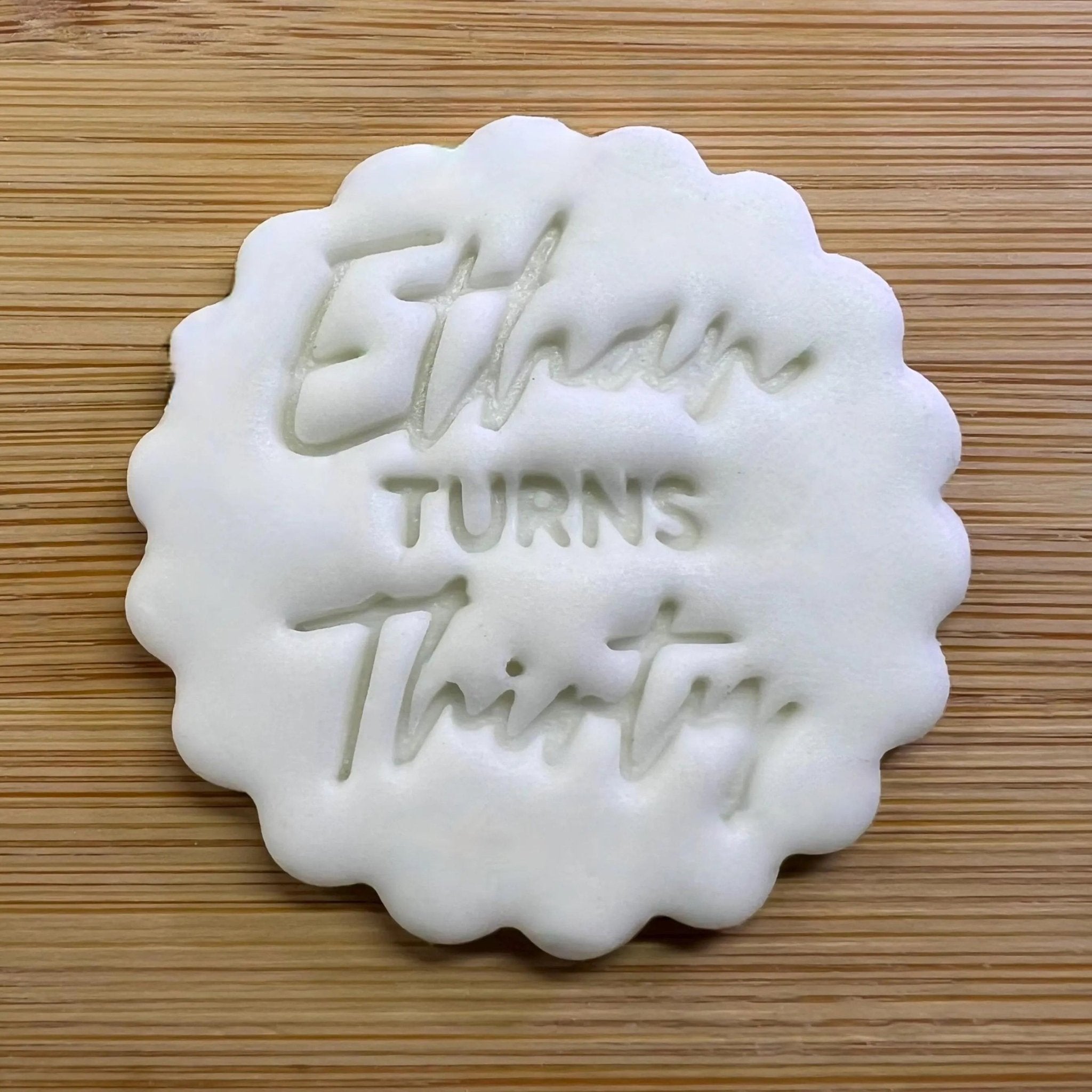 Custom Name Age Cookie Stamp, Personalised Birthday Fondant Embosser Stencil, M&S All Butter Biscuit Favour Stamp - Embosser Boutique