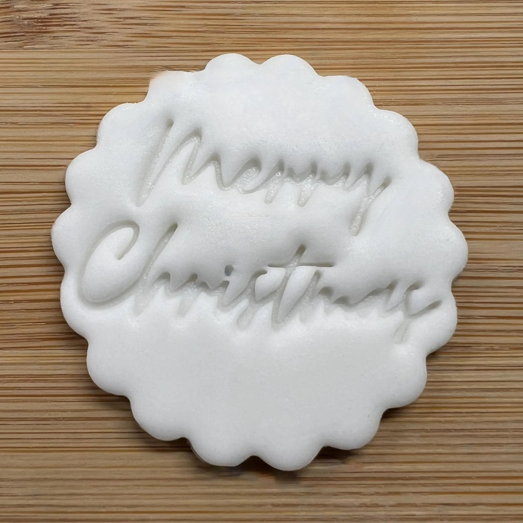 Merry Christmas Cookie Stamp, Festive Fondant Embosser Stencil, M&S All Butter Biscuit Favour Stamp - Embosser Boutique