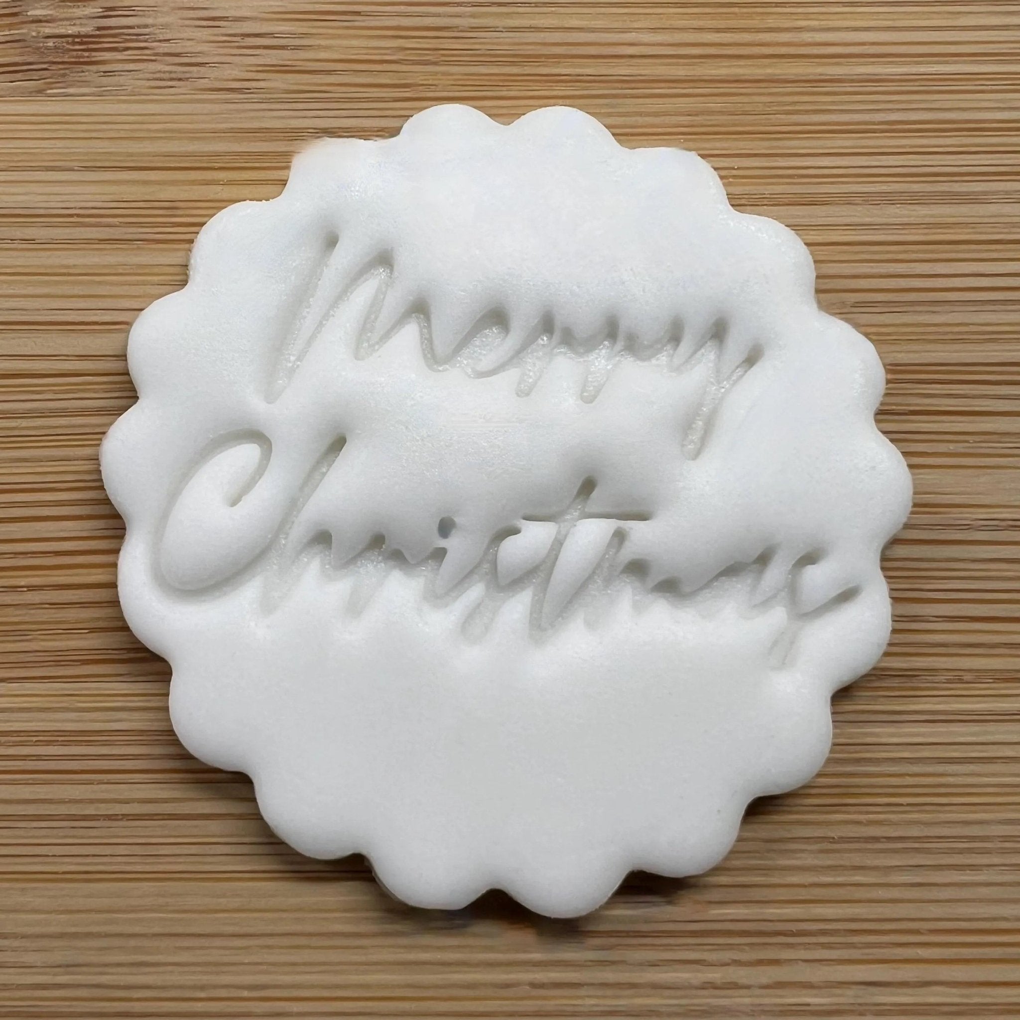 Merry Christmas Cookie Stamp, Festive Fondant Embosser Stencil, M&S All Butter Biscuit Favour Stamp - Embosser Boutique