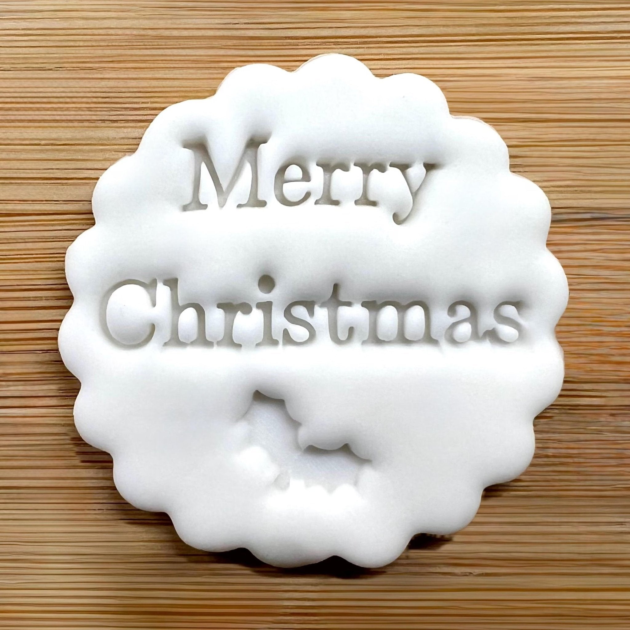 Merry Christmas Cookie Stamp With Holly, Festive Fondant Embosser Stencil, M&S All Butter Biscuit Favour Stamp - Embosser Boutique