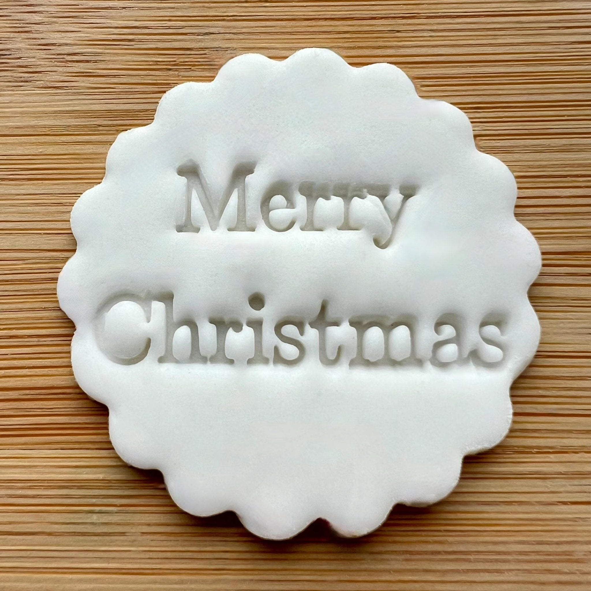Merry Christmas Cookie Stamp, Festive Fondant Embosser Stencil, M&S All Butter Biscuit Favour Stamp - Embosser Boutique