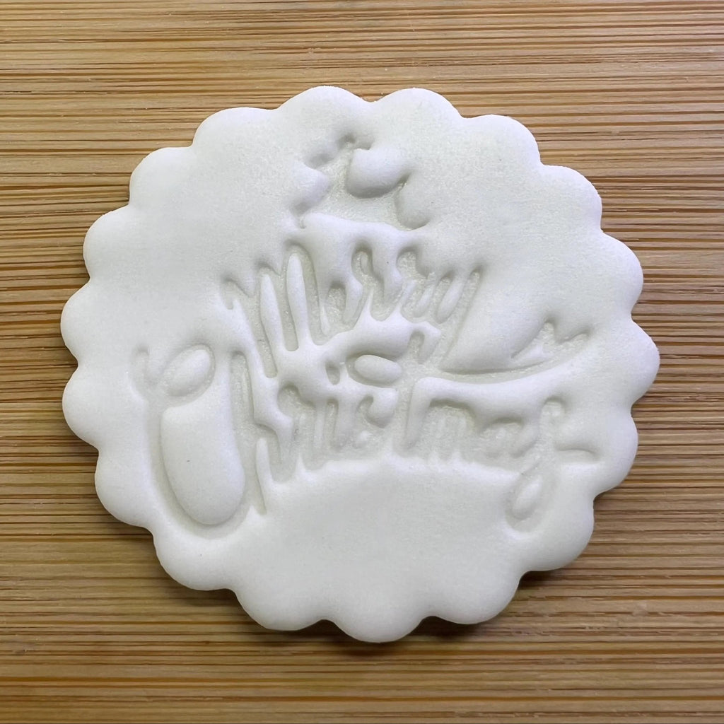 Merry Christmas Cookie Stamp With Reindeer, Festive Fondant Embosser Stencil, M&S All Butter Biscuit Favour Stamp - Embosser Boutique