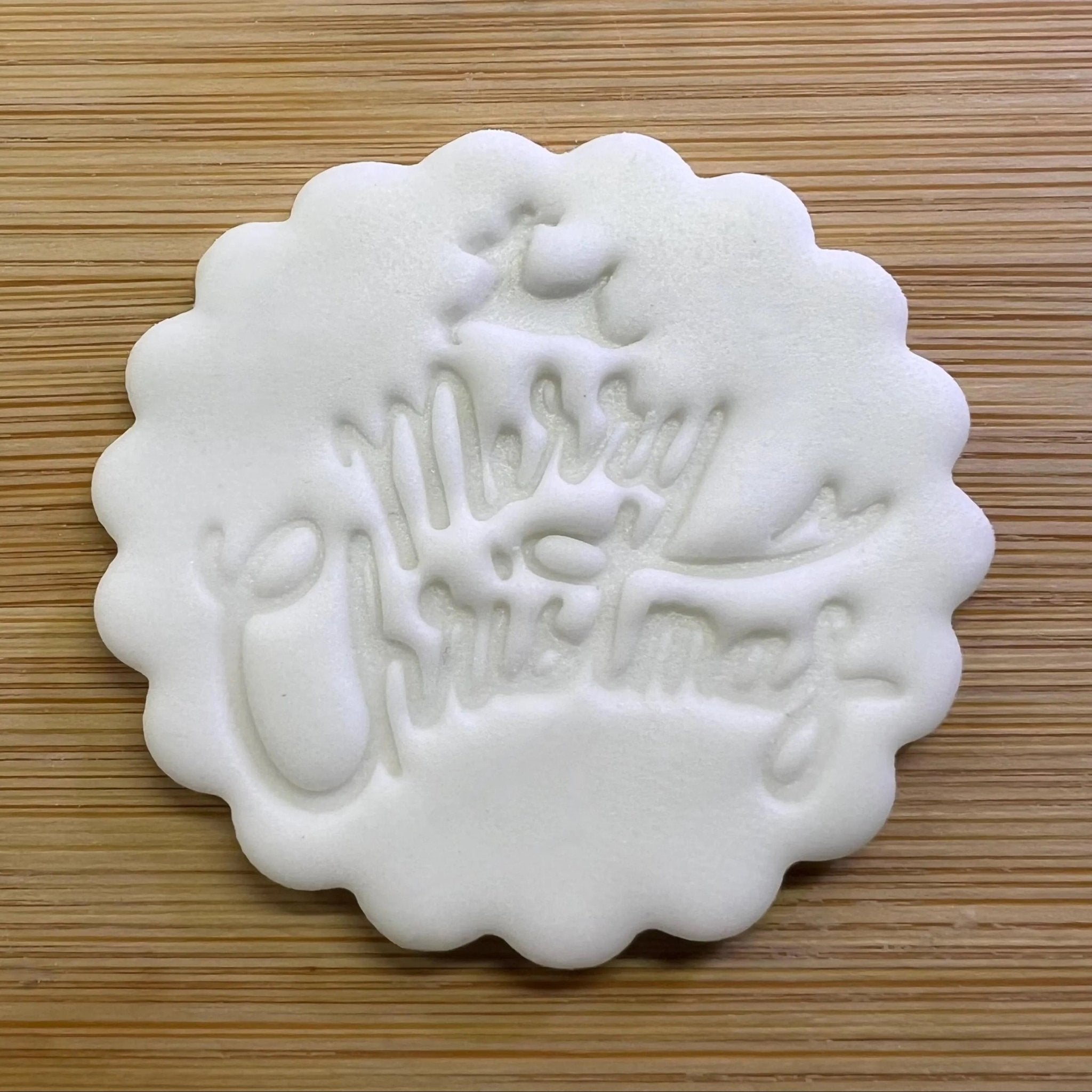 Merry Christmas Cookie Stamp With Reindeer, Festive Fondant Embosser Stencil, M&S All Butter Biscuit Favour Stamp - Embosser Boutique
