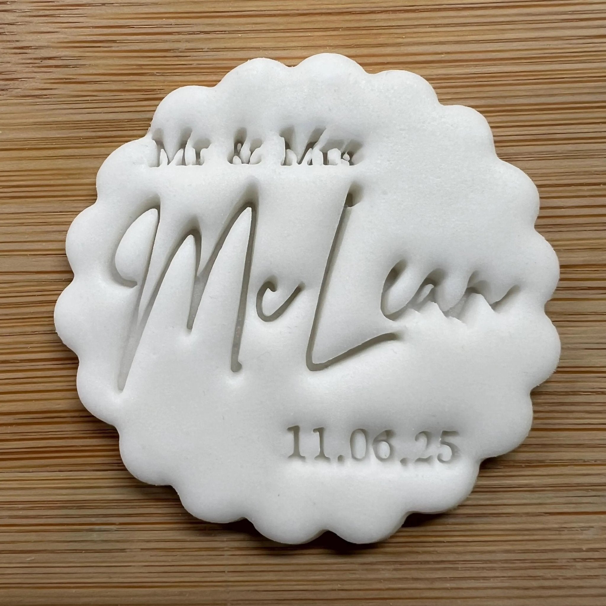 Custom Wedding Mr & Mrs Surname With Date Cookie Stamp, Personalised Fondant Embosser Stencil, M&S All Butter Biscuit Favour Stamp - Embosser Boutique