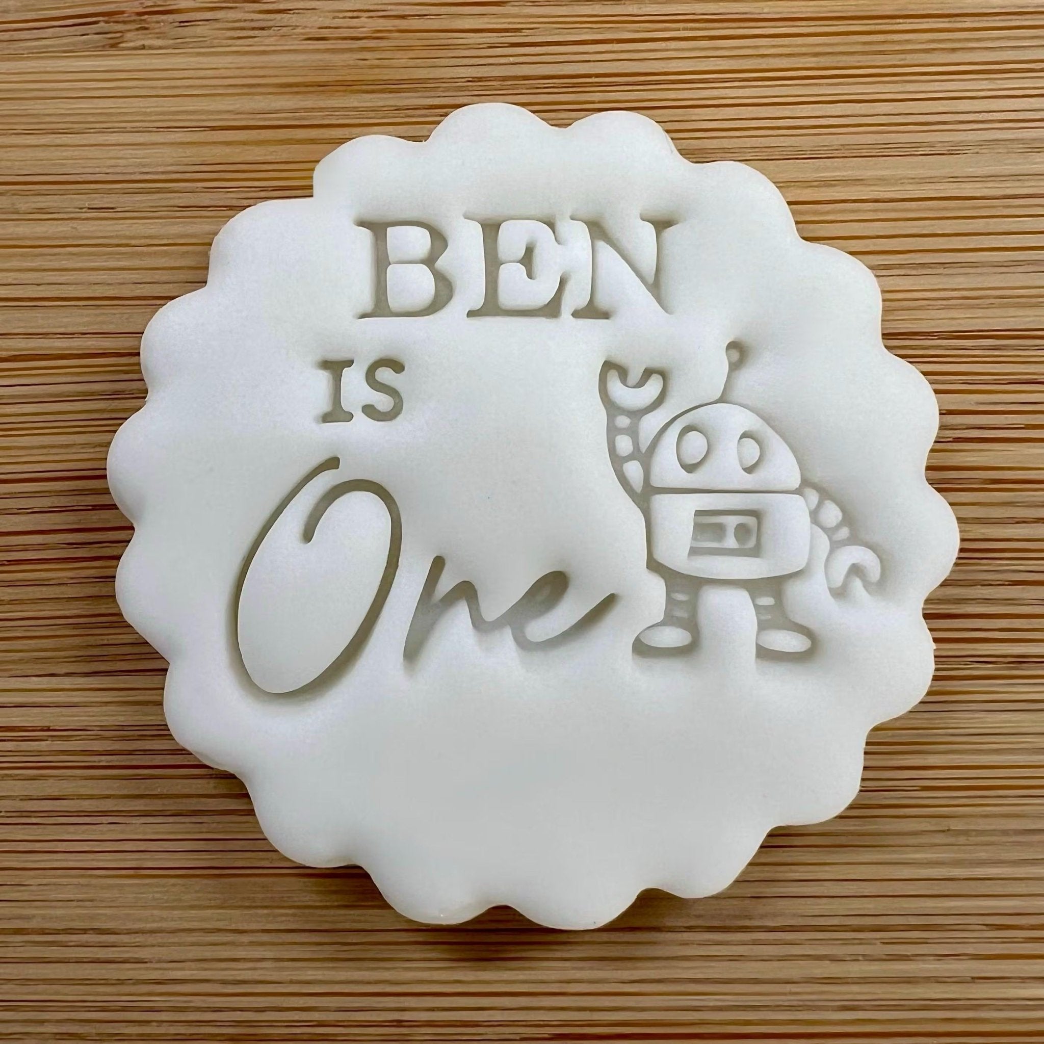 Custom Name Age With Robot Cookie Stamp, Personalised Birthday Fondant Embosser Stencil, M&S All Butter Biscuit Favour Stamp - Embosser Boutique