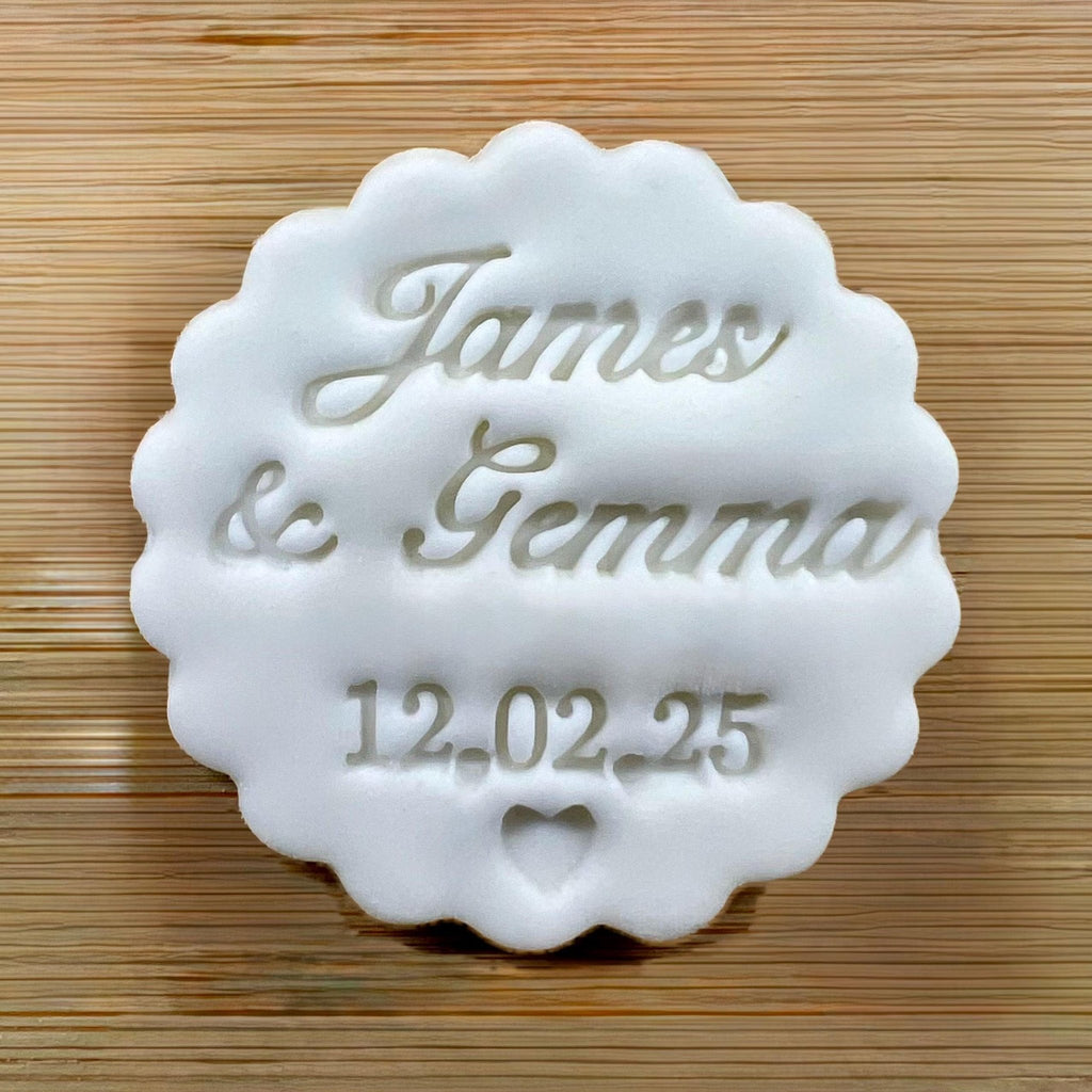 Custom Wedding Names and Date Cookie Stamp, Personalised Fondant Embosser Stencil, M&S All Butter Biscuit Favour Stamp - Embosser Boutique