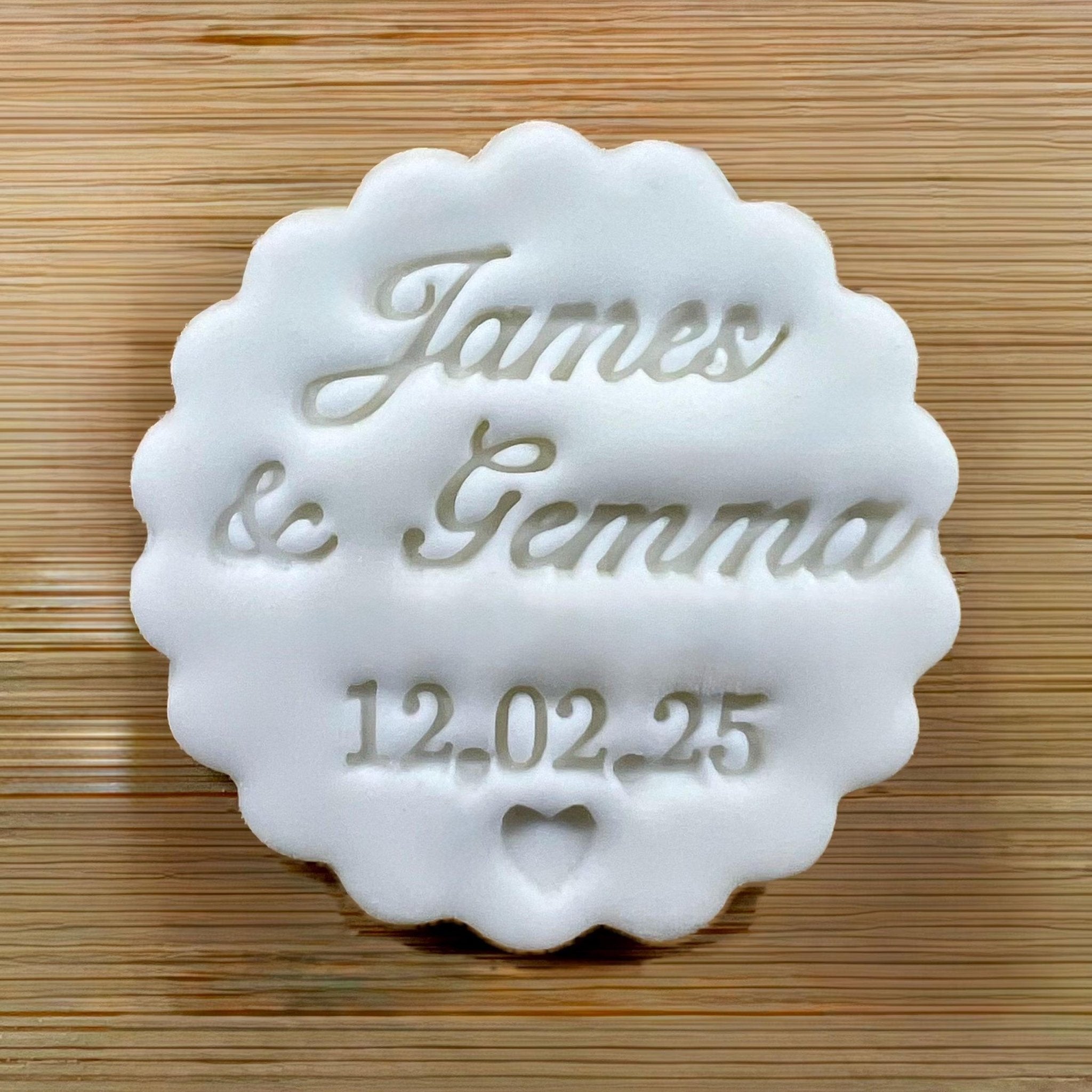 Custom Wedding Names and Date Cookie Stamp, Personalised Fondant Embosser Stencil, M&S All Butter Biscuit Favour Stamp - Embosser Boutique