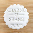 Custom Wedding Names and Date With Heart Cookie Stamp, Personalised Fondant Embosser Stencil, M&S All Butter Biscuit Favour Stamp - Embosser Boutique